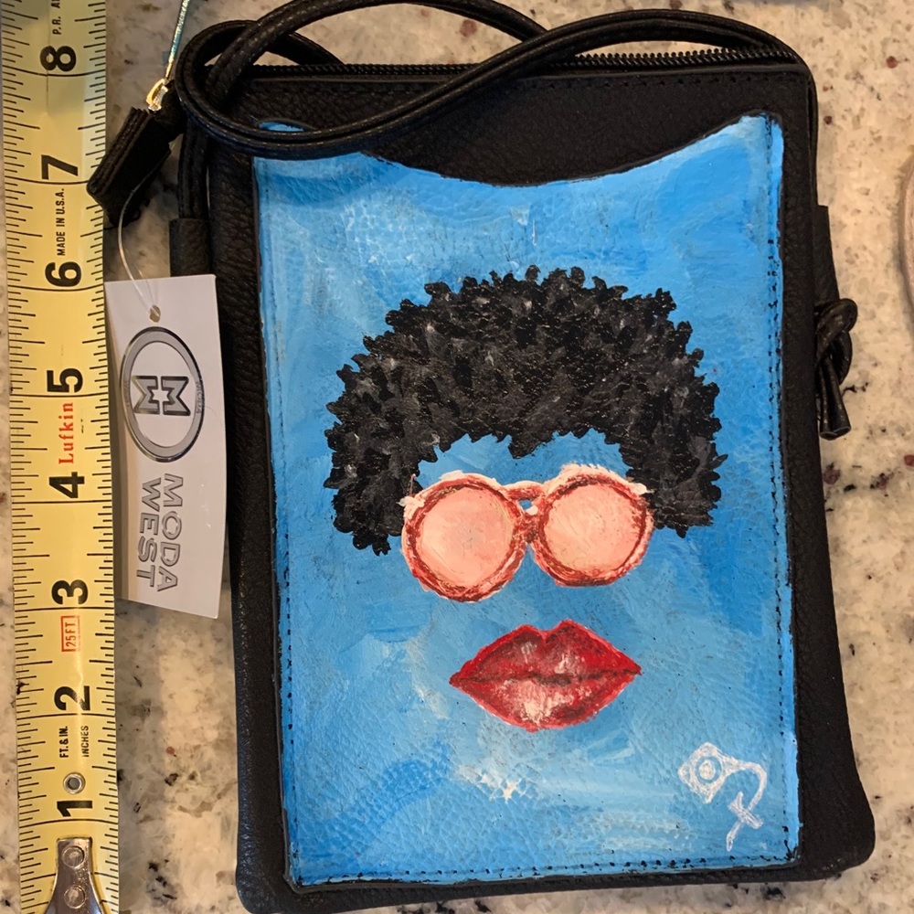 Hand painted Over the shoulder bag 7”x5” black